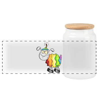 Rainbow Sheep - Panoramic Cookie Jar with Wooden Lid - white - Front