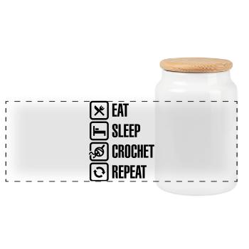 Eat Sleep Crochet Repeat - Panorama Keksdose mit Holzdeckel - Weiß - Vorne