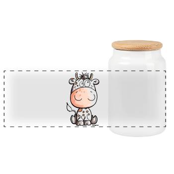 Lustige Kuh - Kühe - Rind - Baby - Comic - Panorama Keksdose mit Holzdeckel - Weiß - Vorne