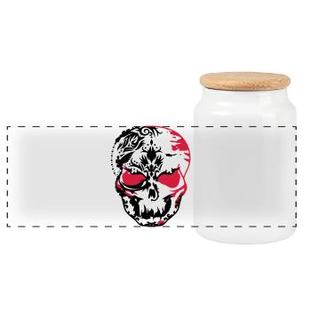 Totenkopf Maske aus Ornamenten - Panorama Keksdose mit Holzdeckel - Weiß - Vorne