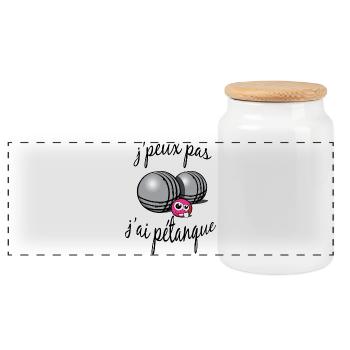 j'peux pas j'ai pétanque - Boîte à biscuits avec couvercle en bois - blanc - Devant