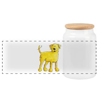 Happy Blonde Labrador Retriever dog - Panoramic Cookie Jar with Wooden Lid - white - Front