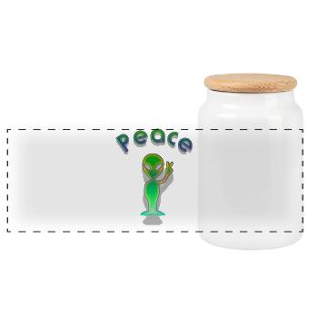 Peace Alien - Panorama Keksdose mit Holzdeckel - Weiß - Vorne