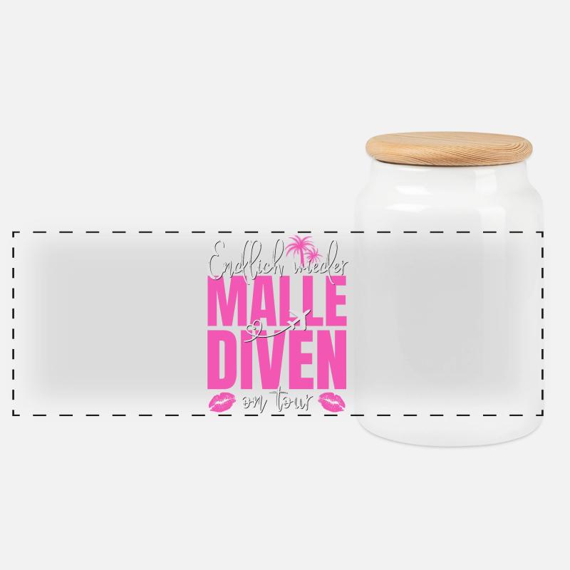 Mallorca Spruch Endlich Wieder Malle Diven On Tour - Panorama Keksdose mit Holzdeckel - Weiß