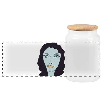 lady artwork - Panoramic Cookie Jar with Wooden Lid - white - Front