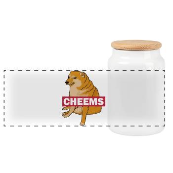 Meme dog Cheems - Panoramic Cookie Jar with Wooden Lid - white - Front
