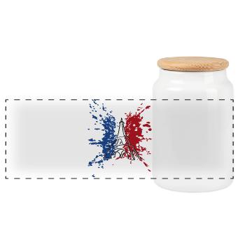 Eiffel Tower Flag France ✅ Tour Eiffel Flag ✔ - Panoramic Cookie Jar with Wooden Lid - white - Front
