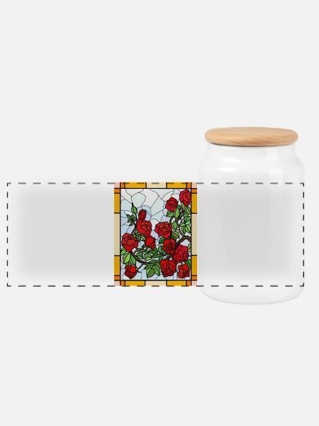 Glasmalerei Rosen - Panorama Keksdose mit Holzdeckel - Weiß