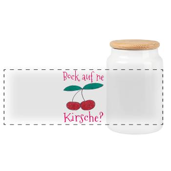 Kirsche Spruchdruck Back auf ne Kirsche - Panorama Keksdose mit Holzdeckel - Weiß - Vorne