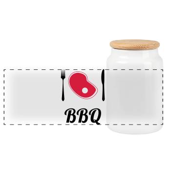 BBQ - Barbecue - Grill - Panorama Keksdose mit Holzdeckel - Weiß - Vorne
