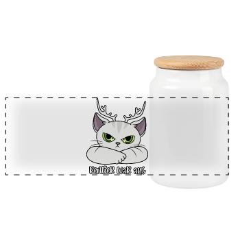 Reindeer Was From Cat Christmas Funny Sayings - Panoramic Cookie Jar with Wooden Lid - white - Front