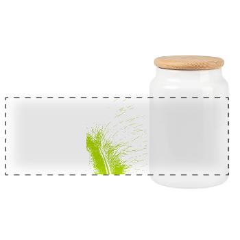 Abstract feather / line / green / pattern - Panoramic Cookie Jar with Wooden Lid - white - Front