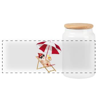 cool garden gnome in a deckchair on the beach - Panoramic Cookie Jar with Wooden Lid - white - Front