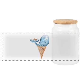 Eis Wal mit Schiff Fantasy Ozean Design - Panorama Keksdose mit Holzdeckel - Weiß - Vorne