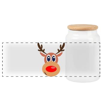 Rudolph Christmas reindeer face - Panoramic Cookie Jar with Wooden Lid - white - Front