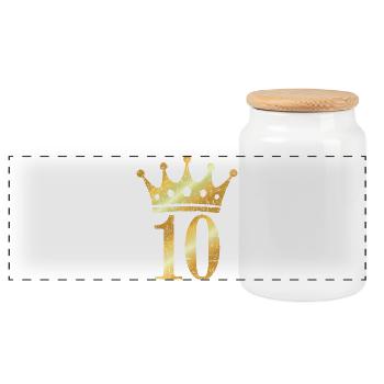 Crown number 10 (Vintage Golden Yellow) 10th birthday - Panoramic Cookie Jar with Wooden Lid - white - Front