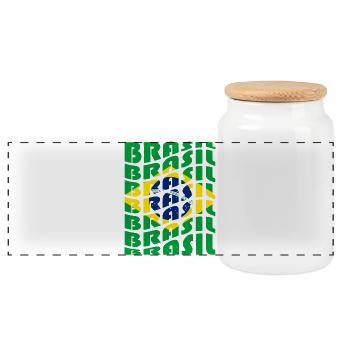 Brasilien Schriftzug Flaggen Design - Panorama Keksdose mit Holzdeckel - Weiß - Vorne