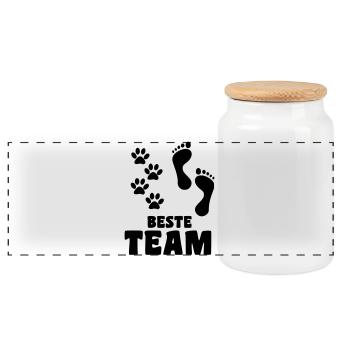 Zusammen mit Ihrem Hund sind Sie das beste Team * - Panorama Keksdose mit Holzdeckel - Weiß - Vorne