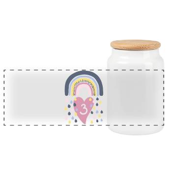 Rainbow 3rd Birthday Children - Panoramic Cookie Jar with Wooden Lid - white - Front