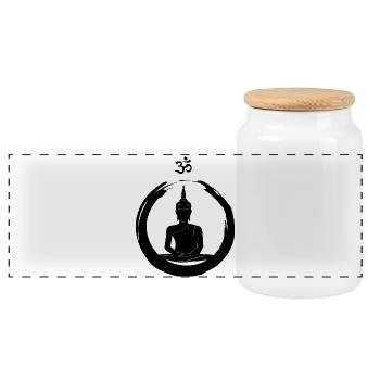 OM spirituel - Boîte à biscuits avec couvercle en bois - blanc - Devant