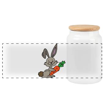 Hase mit Karotte - Panorama Keksdose mit Holzdeckel - Weiß - Vorne