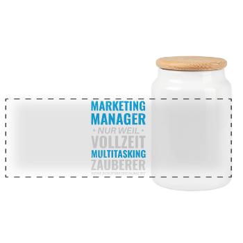 Marketing Manager – Multitasking Wizard - Panoramic Cookie Jar with Wooden Lid - white - Front