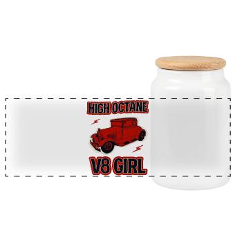 Voiture rétro V8 Girl à haute intensité d’octane - Boîte à biscuits avec couvercle en bois - blanc - Devant