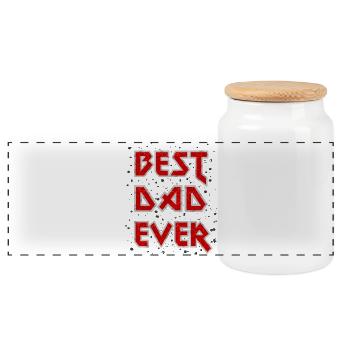 Best Dad Ever metal rock cool saying red father - Panoramic Cookie Jar with Wooden Lid - white - Front