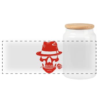 Gangster red skull - Panoramic Cookie Jar with Wooden Lid - white - Front