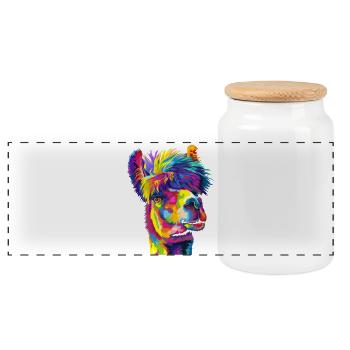 Daring Rainbow Llama - Panoramic Cookie Jar with Wooden Lid - white - Front
