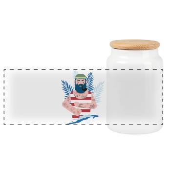 Sailor captain tattoo pipe sea coast moin beard - Panoramic Cookie Jar with Wooden Lid - white - Front