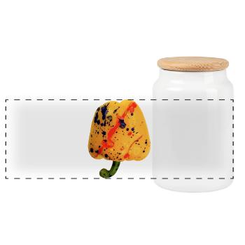 Paprika 🫑 (gelb) - Panorama Keksdose mit Holzdeckel - Weiß - Vorne