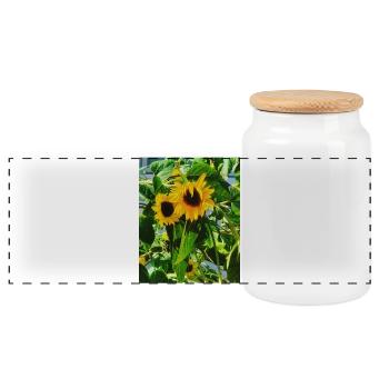 Ground Floor Flowers I Sunflowers I Holiday I Garden - Panoramic Cookie Jar with Wooden Lid - white - Front