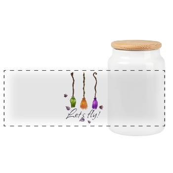 Balai de sorcières Volons! - Boîte à biscuits avec couvercle en bois - blanc - Devant