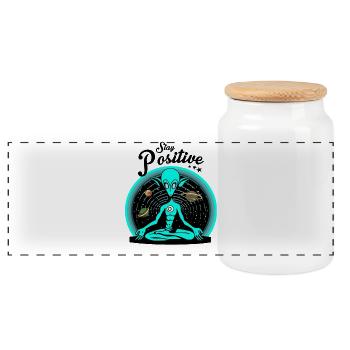 Stay Positive - Panoramic Cookie Jar with Wooden Lid - white - Front
