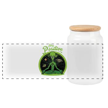 Yoga Alien - Panoramic Cookie Jar with Wooden Lid - white - Front