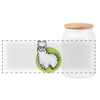 Alpaka Symbol Tier süß Schaf cartoon comic icon - Panorama Keksdose mit Holzdeckel - Weiß - Vorne