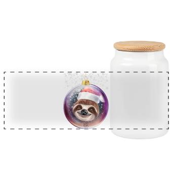 Chemise de Noël paresseuse Neige de Noël - Boîte à biscuits avec couvercle en bois - blanc - Devant