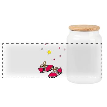 Football boots, stars - Panoramic Cookie Jar with Wooden Lid - white - Front