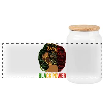 Afro Power Wortwolke Portrait - Panorama Keksdose mit Holzdeckel - Weiß - Vorne