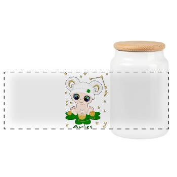 sternzeichen_aries - Boîte à biscuits avec couvercle en bois - blanc - Devant