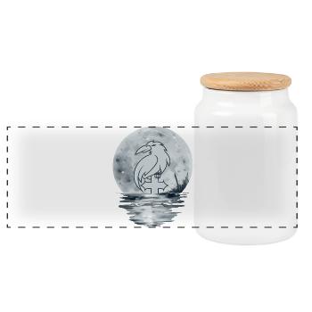 Raven bird on cross - Panoramic Cookie Jar with Wooden Lid - white - Front