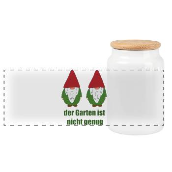 Gartenzwerge lustig - Panorama Keksdose mit Holzdeckel - Weiß - Vorne
