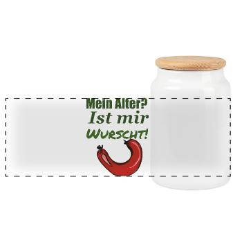Geburtstagspruch Alter - Panorama Keksdose mit Holzdeckel - Weiß - Vorne