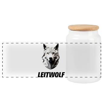 weißer Kopf vom Leitwolf - Panorama Keksdose mit Holzdeckel - Weiß - Vorne