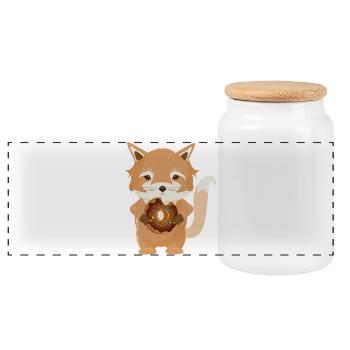 little fox with delicious chocolate donut - Panoramic Cookie Jar with Wooden Lid - white - Front