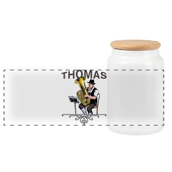 Tubist Volksmusik THOMAS - Panorama Keksdose mit Holzdeckel - Weiß - Vorne