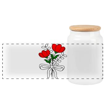 Blumenstrauss, Flowers - Panorama Keksdose mit Holzdeckel - Weiß - Vorne