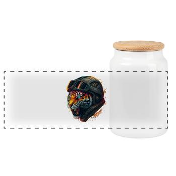 Tigre astronaute en casque - Boîte à biscuits avec couvercle en bois - blanc - Devant