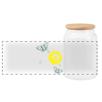 Flowers Chrysanthemums Butterflies Summer - Panoramic Cookie Jar with Wooden Lid - white - Front